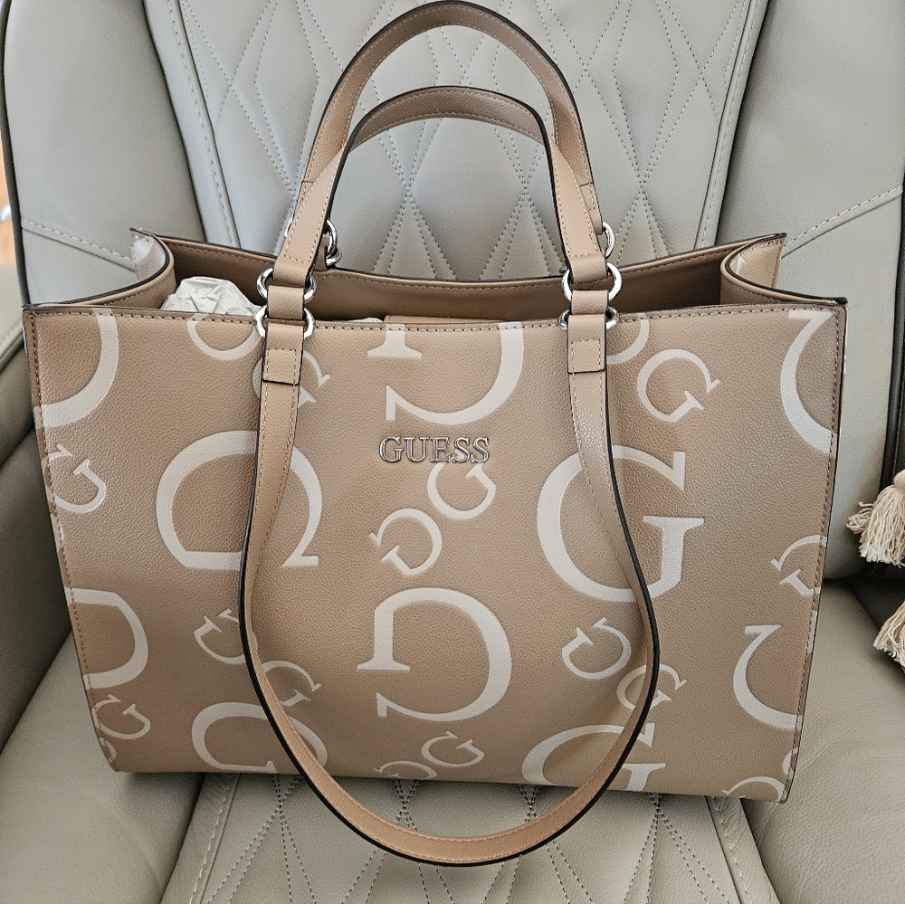 Guess Beige Monogram Tote.